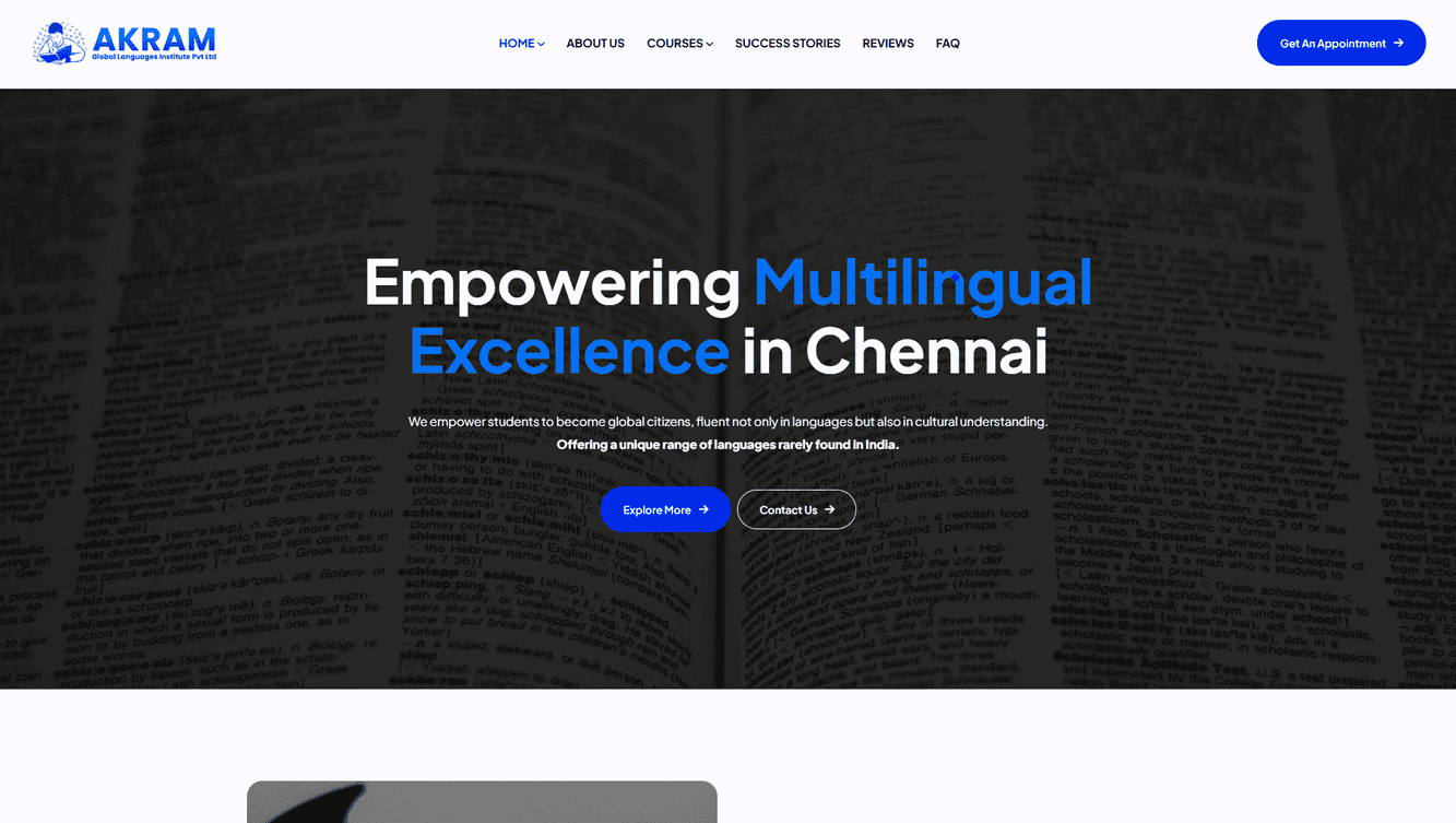 Akram Global Languages Institute Pvt Ltd, established in 2016, offers personalized language courses in foreign and Indian languages.